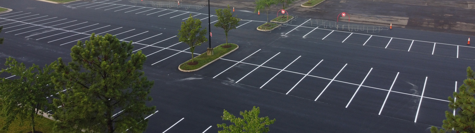 A striped parking lot