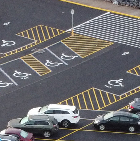 A striped parking lot